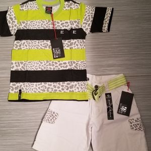 NEW Boys lime green/black tshirt & shorts